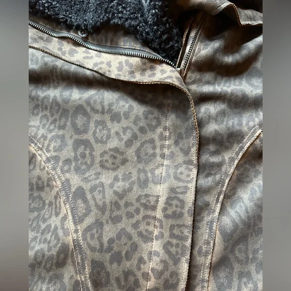 Anthropologie Marrakech Leopard Print Moto Jacket Removable Sherpa Collar - Picture 4 of 12
